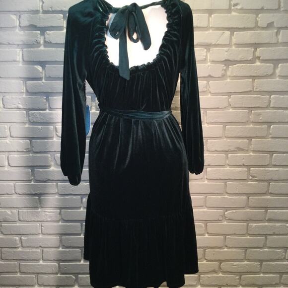 Draper James Green Velvet Bow Back Long Sleeve Dress L - Picture 5 of 12